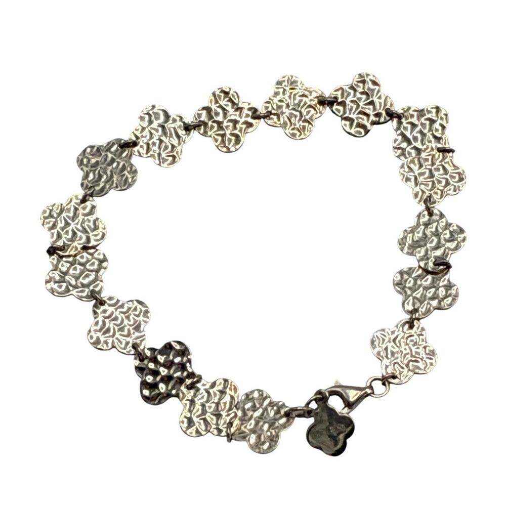 Heidi Klum Sterling Silver 925 Hammered Clover Link Bracelet